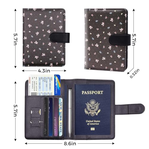 Image of Melsbrinna Rfid Passport Holder for Travel women /Men, Cute Passport Wallet Rfid Blocking Card Slots, Rfid Passport Cover /CaseTravel Wallet, Passport Book Holder (1, floral black)