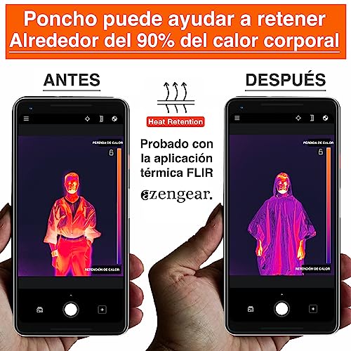 aZengear Poncho de Supervivencia (4 Piezas) Mantas térmicas de Emergencia para retención de Calor y Lluvia | Reversible con Capucha, Impermeable, Resistente al Viento | Senderismo (Naranja) - Image 6