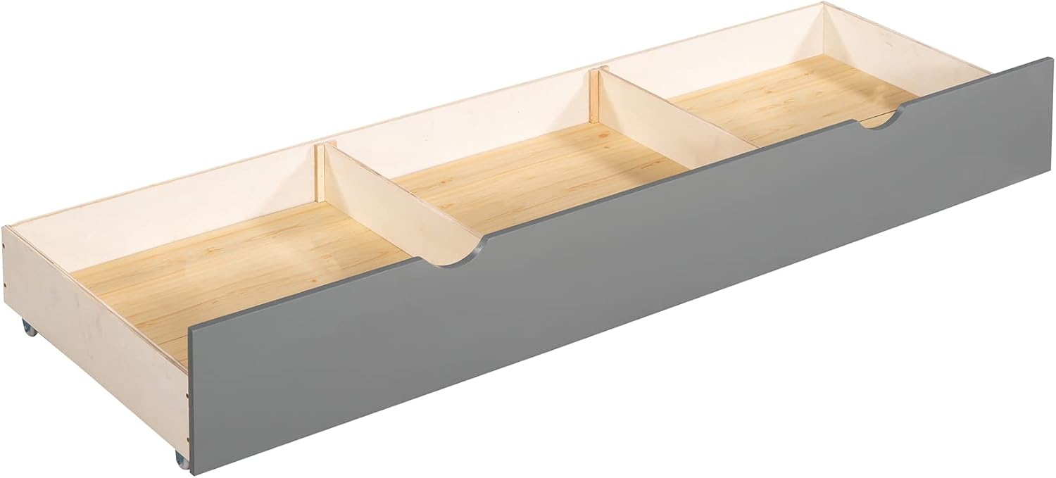 Harper & Bright Designs L-Shaped Bunk Bed for Four, Wooden Twin Size Two Bunk Beds Frame with Drawers, Guardrails, Ladder for Family, Kids, Teens, Adult (Grey)