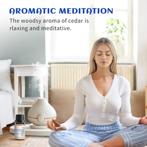 Image of HIQILI Cedarwood Essential Oil (0.33Fl Oz), 100% Natural Therapeutic Grade, for Hair & Skin Care, Soap Making, Add to Diffusers, Sprays - 10ml