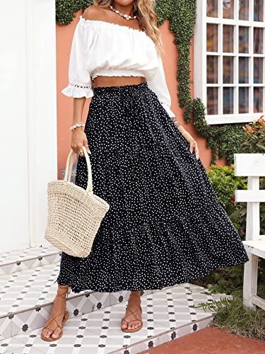 Image of ZESICA Women's 2026 Summer Bohemian Floral Printed Elastic Waist A Line Maxi Skirt with Pockets