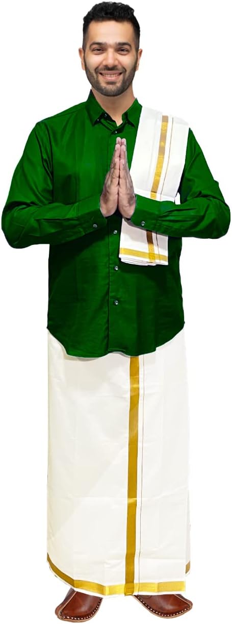 Cotton Dhoti Vesti Mundu 2 mtrs Cream Color single Layer with golden zari border