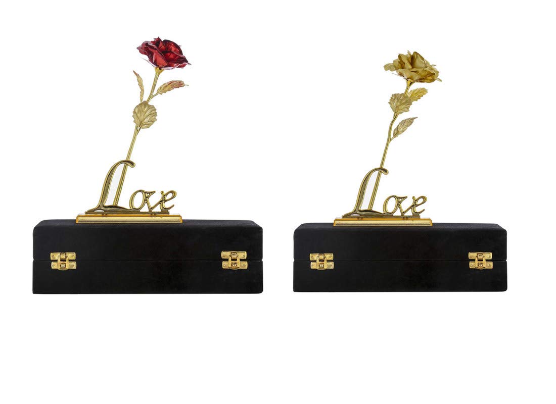 INTERNATIONAL GIFT Flora Golden Foil Red Rose with Love Stand Life Long with Luxury Gift Box (Red)-image-17