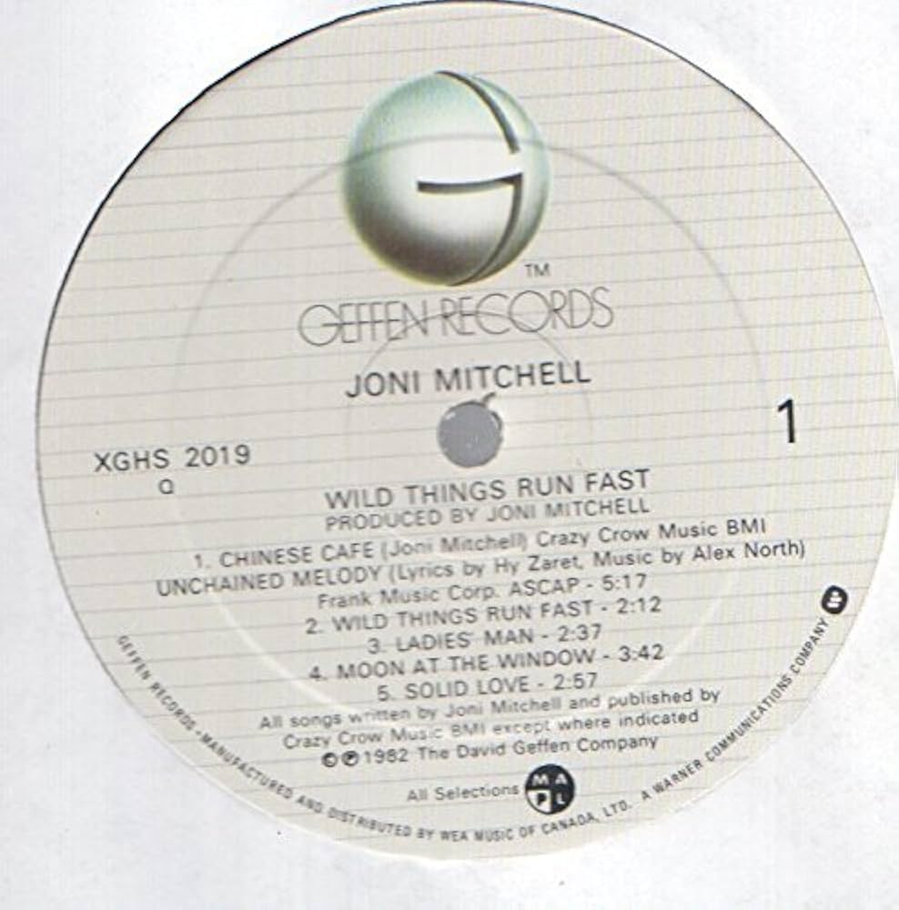 Joni Mitchell: Wild Things Run Fast LP NM Canada Geffen XGHS