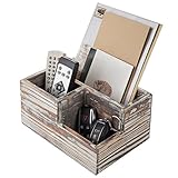 MyGift Rustic Torched Wood 3-Compartment Desktop Organizer