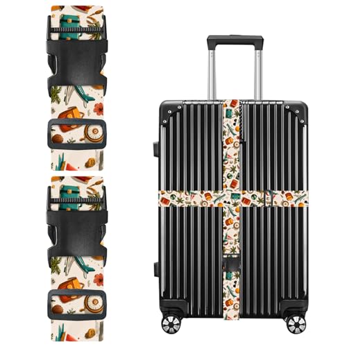 Image of Nuxovilar Luggage Straps Set for Suitcase 1.96x71in Polyester | Cargo Strap Travel Belt Security Buckle Band International Trip Beach Vacation Cruise (Travel Elements)