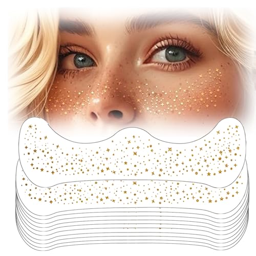 10 Stück Wasserfeste Goldene Sterne und Punkte Temporäre Tattoos,Fake Freckles,Gold Tattoo,Glitter Freckles,Sommersprossen Tattoo-QBT019