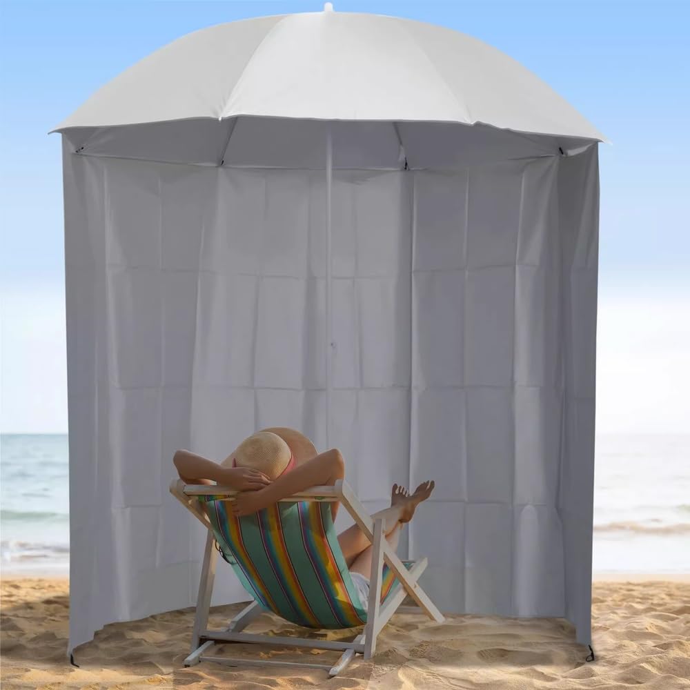 Parasol de Plage Anti-Vent Marin 220 cm, Parasol de Exterieur avec paroi latérale Amovible, Abri Parapluie pour Le Soleil(Green)