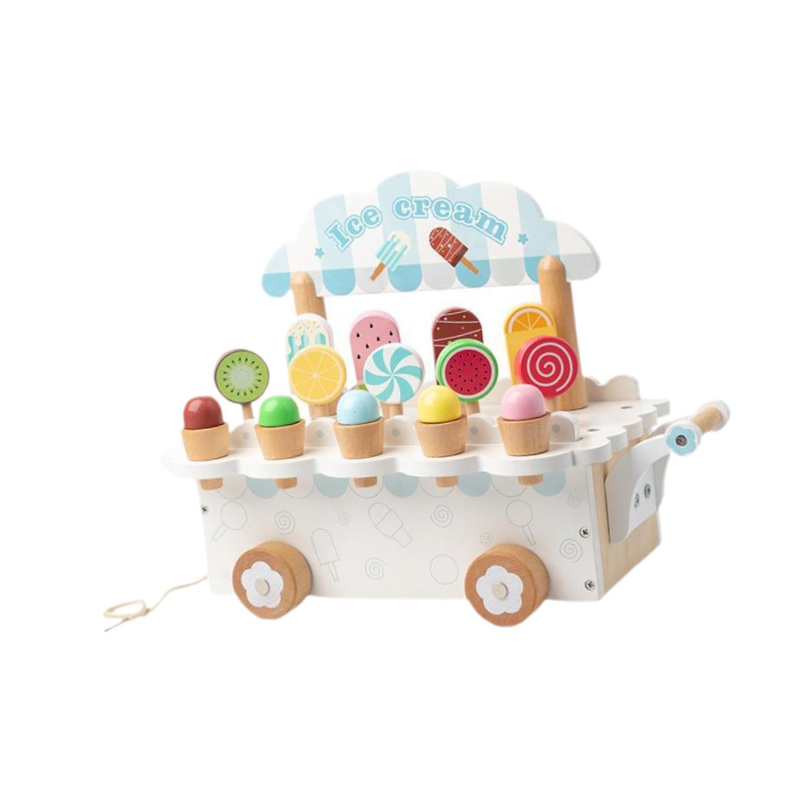 Juego de Helados de Madera, Juguetes de Madera, Accesorios de Cocina, Juego de Juguetes de Comida, Juguete de para Niños Y Niñas, Regalos Navid, Blanco