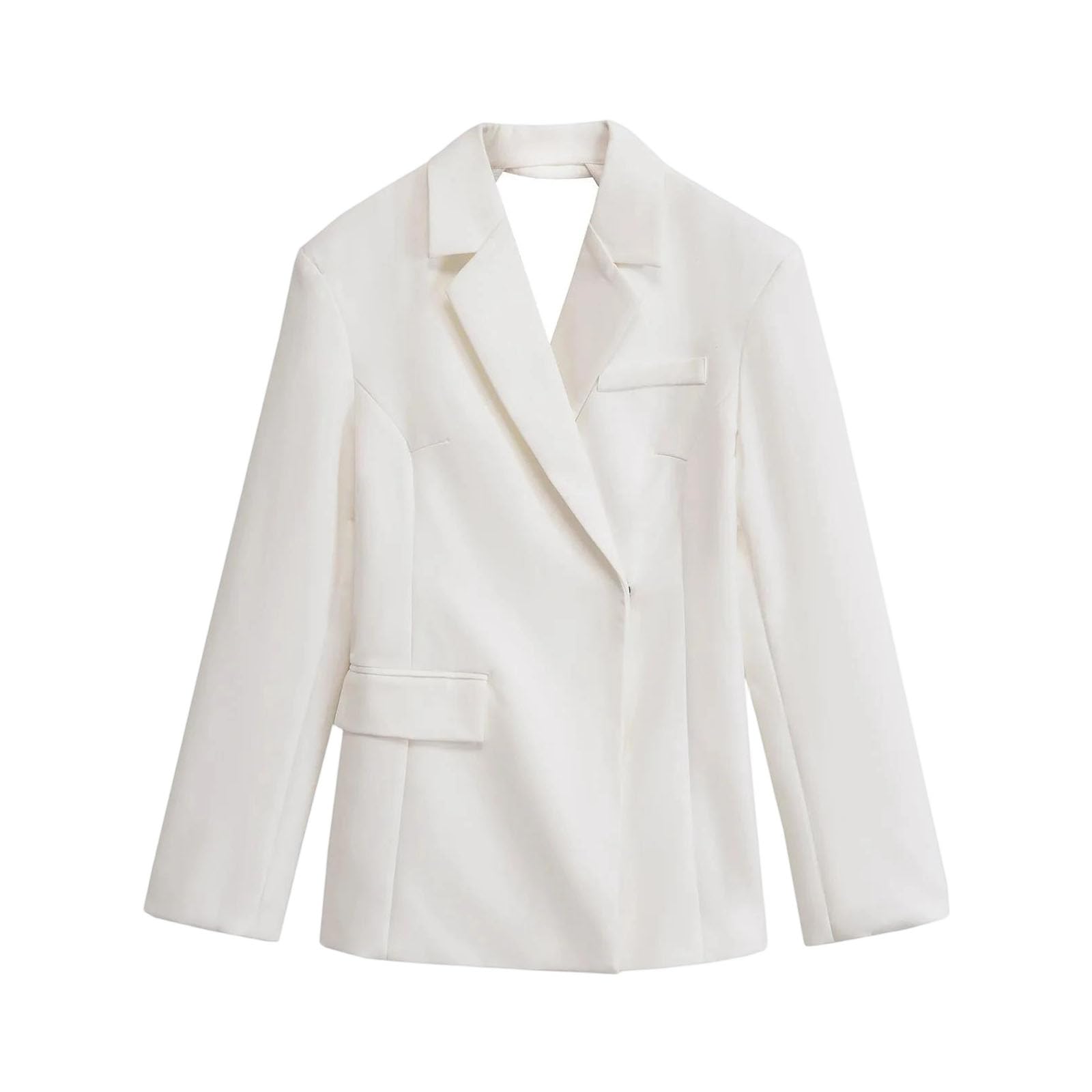 Womens Blazers Simple Elegant Backless Jacket Single Button Closure Turn-Down Collar Long Sleeve Temperament Outerwear