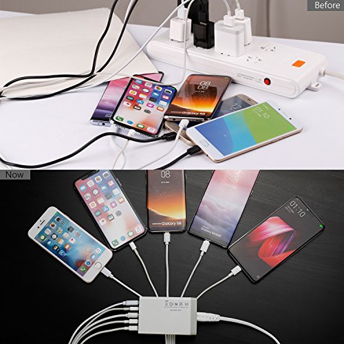 5-Port USB Charging Stations for Multiple Devices, Desktop 40W 8A Multi USB Wall Charger Compatible with Tablet, Phone, Cell Devices Product, Android Phone and All USB Port Devices