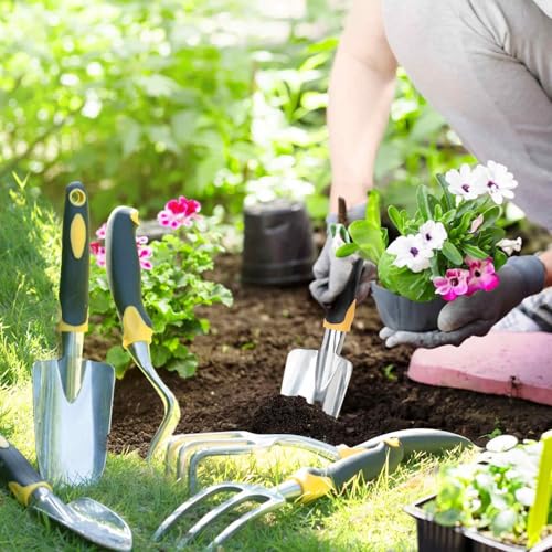 Set de herramientas de jardinería, 8 piezas, acero y goma miniatura 6