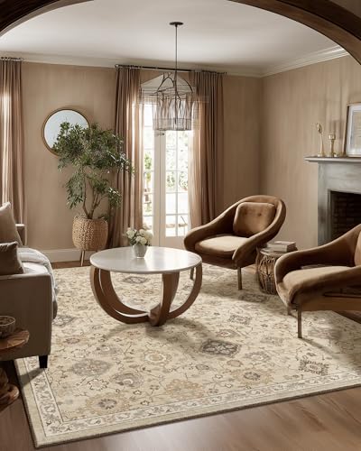Machine Washable Rug for Living Room: 5x7 Area Rugs Boho Vintage Rug Stain Resistant Non Slip Low Pile Soft Lightweight Carpets for Bedroom Kitchen Dining Room Nursery Kids Room Farmhouse
