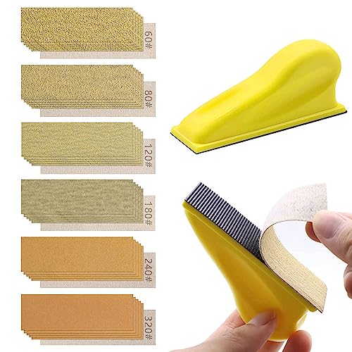 VIBRATITE 61 Stück Schleifpapier mit 90x30 mm Schleifklotz Set, Mini Schleifwerkzeuge 40/80/120/180/240/320 Sortierte Körnung Sandpepier Blatt für Schleifen und Polieren