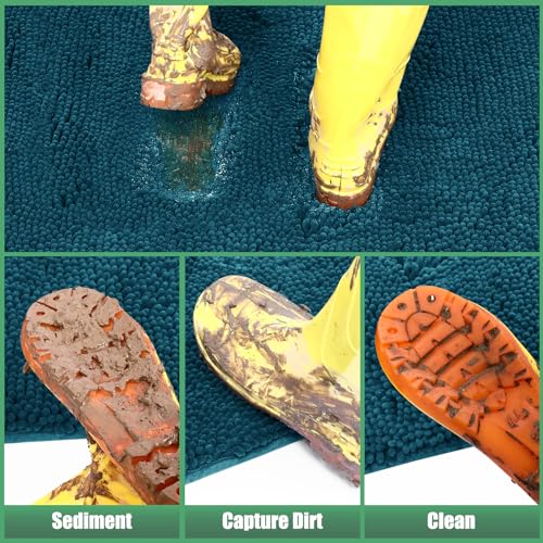 IM HOME Chenille Absorbent Outdoor Doormat 36" x 24", Washable Muddy Door Mats for Dog Non Slip Indoor Doormat Dog Mat for Muddy Paw Front Inside Doormats for Entryway Teal Blue