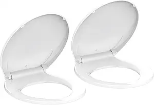 Round Toilet Seat, Slow Close Toilet Cover Seat for Easy Clean and Stain-Resistant, Plastic Toilet Seat With Cover, Quick-Release Hinges and Quick-Attach Hardware,White (2 Piece)