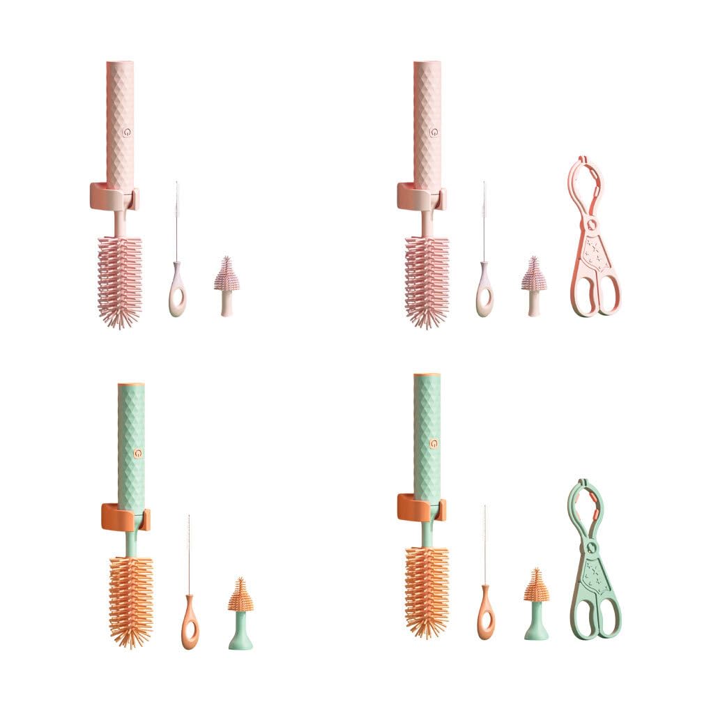 Spazzola per la pulizia del biberon elettrico Pulitore elettrico portatile per biberon Set di spazzole per biberon elettriche da viaggio, rosa 4pz