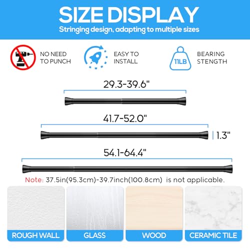 Image of Spring Tension Rod Shower Curtain Rod 30 to 64 Inches 2PCS, Black Expandable Tension Rods for Window Wardrobe Doorway Kitchen
