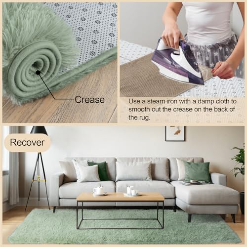 8x10 Area Rugs for Living Room, Green Large Fluffy Rugs for Bedroom, Soft Carpet Shag Kids Room Rug, Non-Slip Fuzzy Rugs Indoor (8ft x 10ft, Green)