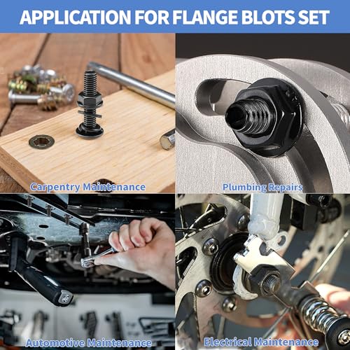 Image of 128Pcs M8 Black Flange Hex Head Bolts Assortment Kit with Serrated Flange Nuts,Washers & Lock Spring Washers,M8-1.25x12 /16 /20 /25 /30 /35 /40mm Hex Head Screw,Carbon Steel Full Thread DIN 6921