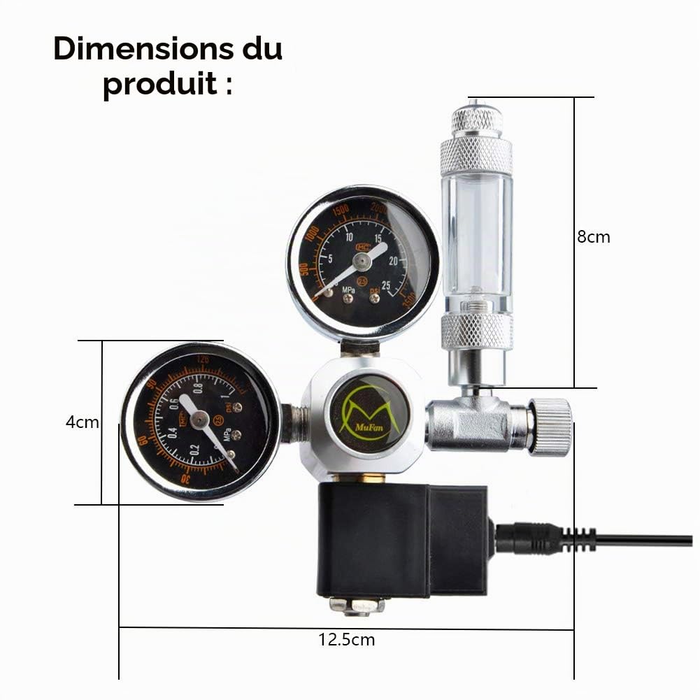 Réducteur de pression de CO2 avec valve magnétique, manomètre et clapet anti-retour, valve magnétique réutilisable pour aquarium - Interface W21.8