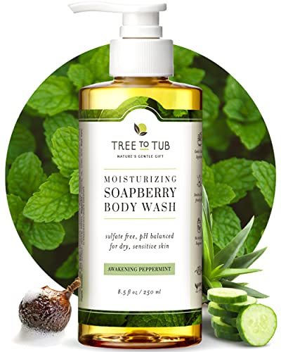 Tree To Tub Peppermint Body Wash for Sensitive Skin & Dry Skin - pH Balanced Moisturizing Body Wash, Hydrating Sulfate Free Vegan Body Soap for Women & Men w/Organic Shea Butter, Natural Aloe Vera