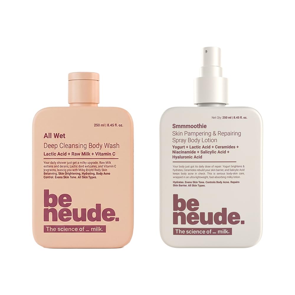 Be Neude Glow From Head to Toe Body Duo Detan Body Wash 250ml and Body Lotion 250ml Combo with Milk Lactic Acid Vitamin C Niacinamide Hyaluronic Acid for Brightening Hydration Dark Spots-image-17