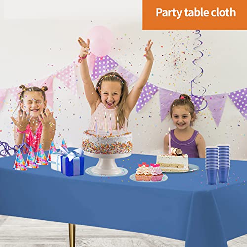 Image of Party Dimensions Blue Plastic Tablecloths, 12 Pack, 54 x 108 Rectangle | Disposable Waterproof Plastic Table Cover for Birthdays, Weddings, Graduations, Picnics & BBQs, Indoor Outdoor, 6-8 ft Tables
