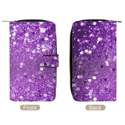 Fashionable Large-capacity Sparkling Purple Glitter Printed Leather Multifunctional Wallet for Men And Women, Multi-card Slot Business Casual Wallet3