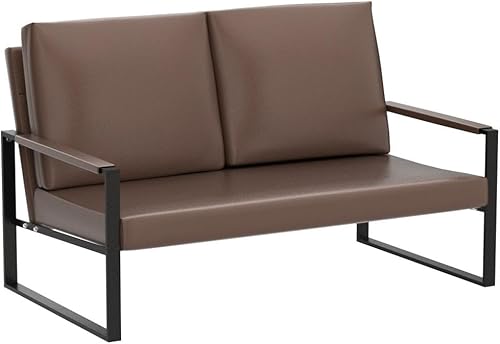 Miniatura 4 de Recaceik Juego de 2 sillas decorativas tapizadas, moderno sillón de 2 plazas, sofá biplaza con cojín y alfombrillas antiarañazos, de piel sintética,