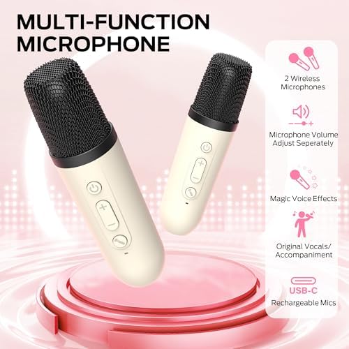 Monster Karaoke Machine for Kids Adults, Portable Bluetooth Speakers with 2 Wireless Microphones and Lights, Christmas Birthday Gifts Toys for Boys Girls 4, 5, 6, 7, 8, 9, 10, 12+ Toddler — view 7