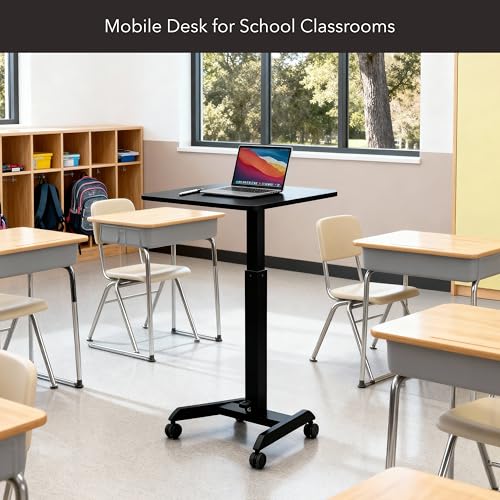 Image of Mount-It! Rolling Laptop Desk Adjustable Height (29.6 inch-44.2 inch), Mobile Workstation Cart with 23.6 inch x 20.5 inch Desktop, Small Sit-Stand Desk for Home, Office, or Classroom in Black