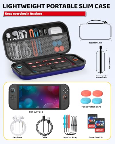 Image of Switch 2 Accessories Bundle for Nintendo Switch 2 2025(All in One Case Kit) | Portable Hard Shell Slim Case with Crystals Protective Cover kit, 2 HD Screen Protectors (7.9 Inch),Dust Plugs, 4 Thumb Grips