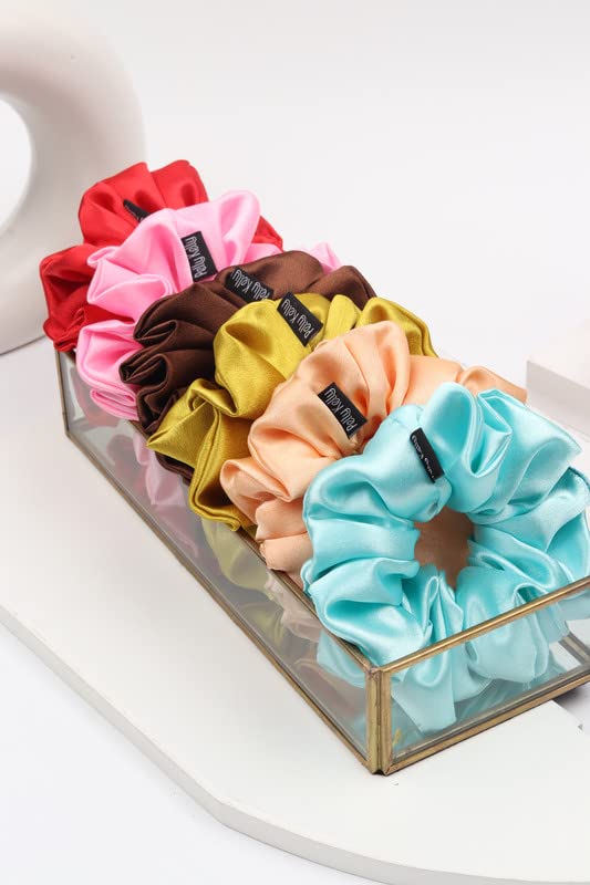 Image of Premium Satin Scrunchies for Women | Hair Bands, Ponytail Holders & Rubber Bands | Oversize, Fluffy, No-Damage Hair Ties | Girls Hair Accessories | Extra Large Size | Pack of 6