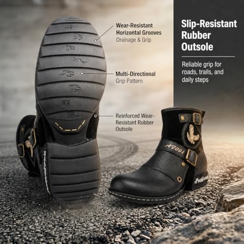 Image of Motorcycle Boots Men Fashion Leather Ankle Chukka Boots Casual Riding Lace up Shoes AF001-3