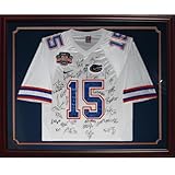 2008 Florida Gators National Champions Team And Urban Meyer Autographed (White #15 Nike) Deluxe Framed Jersey - 35 Signatures, Tim Tebow