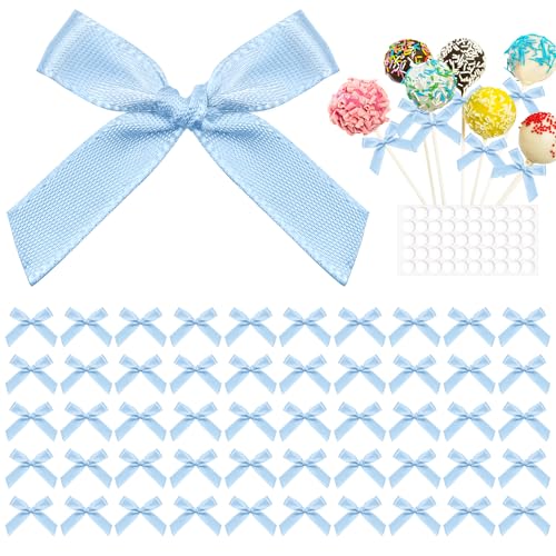 Lianxuia 50pcs Mini Blue Bows, Premade Satin Ribbon Bows, Vintage Bow Blue Birthday Decorations for Sewing, DIY Crafts, Coquette Themed Party, Wedding