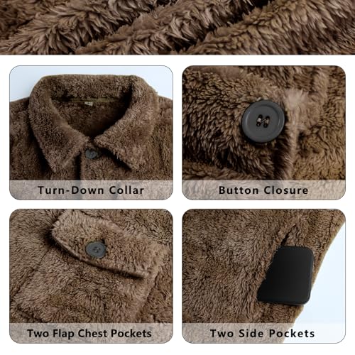 Image of GINGTTO Mens Furry Button-Up Jacket 4 Pockets Fluffy Coat For Men