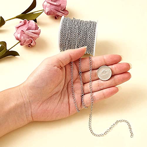 Image of Jasol Jewelry Making Chain 4MM Silver Curb Link Chain for Jewelry Making Necklace Earring Findings Accessories Pack of 5 Meter (Silver)