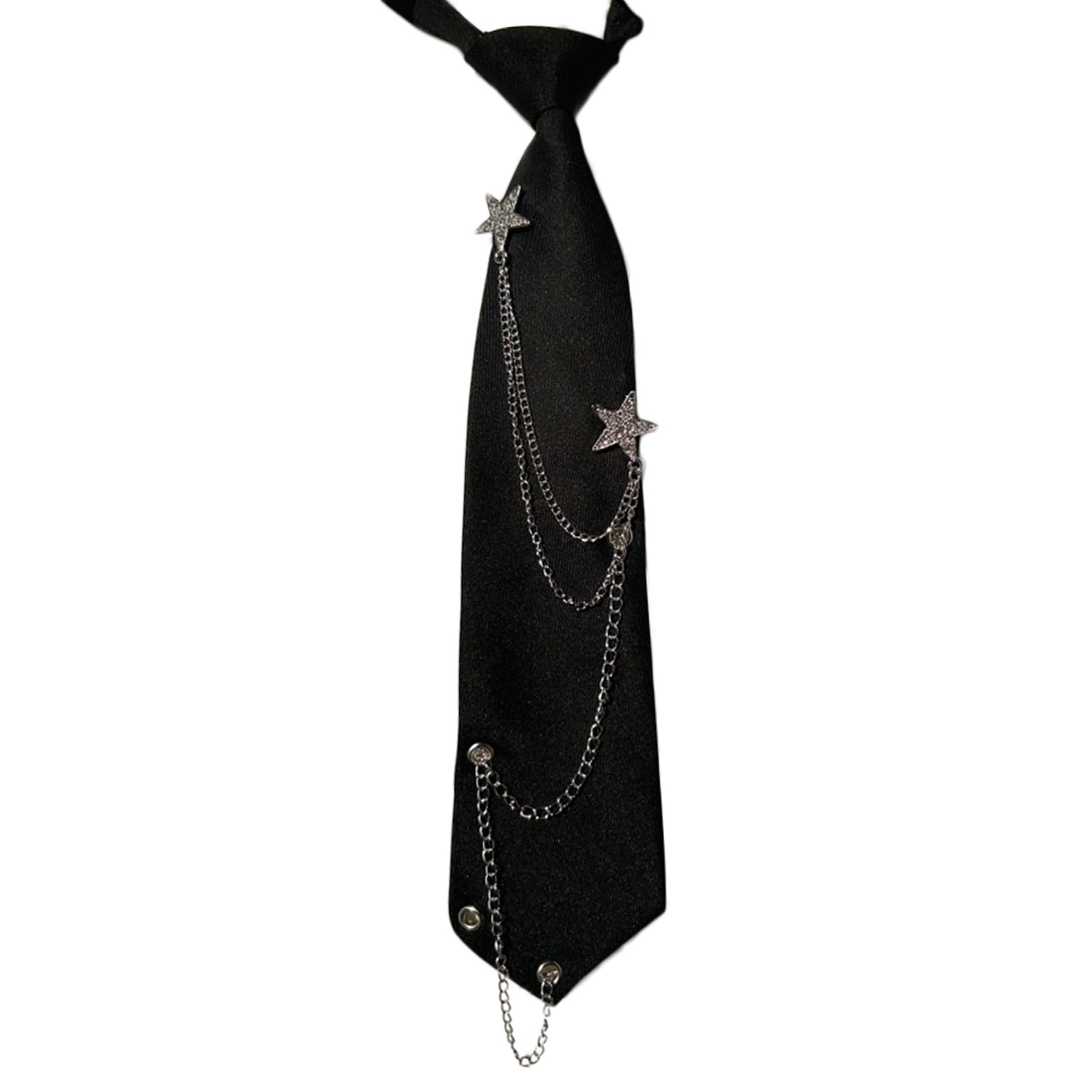 ZBIianxer Punk Neck Tie With Star Chain Japanese Vintage Adjustable Pre Tied Necktie Neckwear For Women And Men Student Uniform