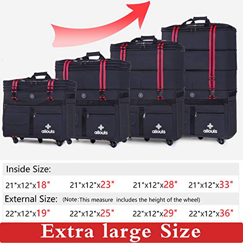 AILOUIS Expandable Rolling Duffle Bag Extra Large (XXL) Wheeled Travel Duffel Luggage for Men Women Lightweight Suitcase 36 Inch