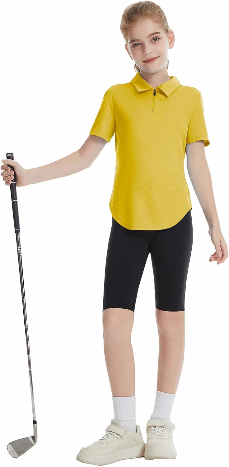 Girls Golf Shirts Short Sleeve Polo Tops V-Neck 1/4-Zip with Collar Shirts Tennis Outfits 3-14 Years - Image 6
