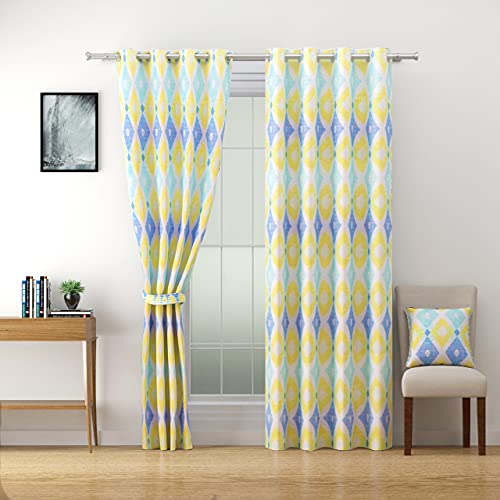 Image of Swayam Polyester Blackout 2 PC Window Curtain Comes with Eight Eyelet for Bedroom, Living Room - 60 X48 inches -Yellow