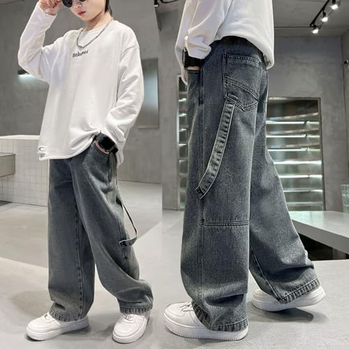 Boy's Elastic Waist Baggy Jeans Straight Leg Pull On Denim Pants Teen Kids Loose Jeans with Pockets 6-14 Years3