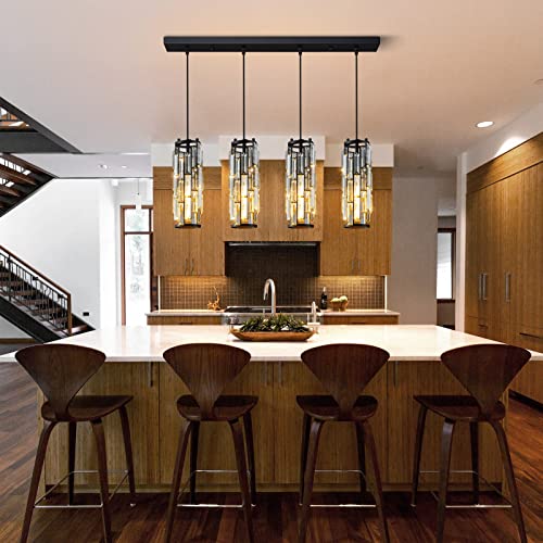Image of LMQNINE 4 Light Black Pendant Lighting Modern Pendant Light, Mini Crystal Chandeliers,Adjustable Pendant Light Fixture for Kitchen Island Dinning Room Bedroom (Black 4-Light)