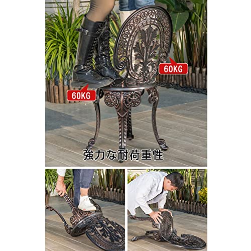 ガーデン3点セット アルミ鋳物ガーデンテーブル3点セット ガーデンファニチャー ガーデンチェア ガーデンテーブル アウトドア 庭 バルコニー テラス 鋳物 (Color : Bronzed) 7枚目
