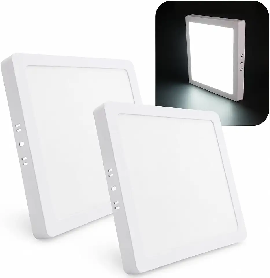Kit Com 2 Painel Plafon LED de Sobrepor 25W Quadrado 29x29cm Slim, 6500K, Estrutura Metálica – Luz Branca Fria Premium