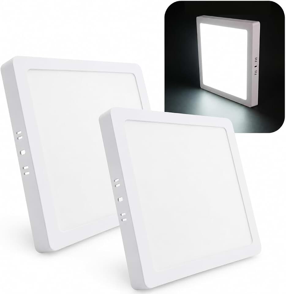 Kit Com 2 Painel Plafon LED de Sobrepor 25W Quadrado 29x29cm Slim, 6500K, Estrutura Metálica – Luz Branca Fria Premium