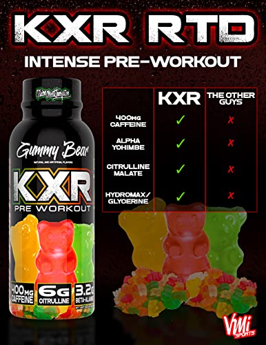 Image of VMI Sports KXR High Stimulant Pre-Workout Energy Ready to Drink 400mg Caffeine, 6g Citrulline, 3.2g Beta-Alanine | Delicious - Convenient - Powerful | 12.5 oz Bottles (Gummy Bear, 12 Bottles)