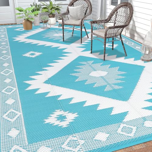 HEBE Outdoor Rug 9'x12' for Patios Clearance Waterproof Patio Mat Plastic Straw Rug Reversible RV Camping Tent Rug Outside Indoor Outdoor Area Rugs for RV,Deck,Beach,Balcony,Camper